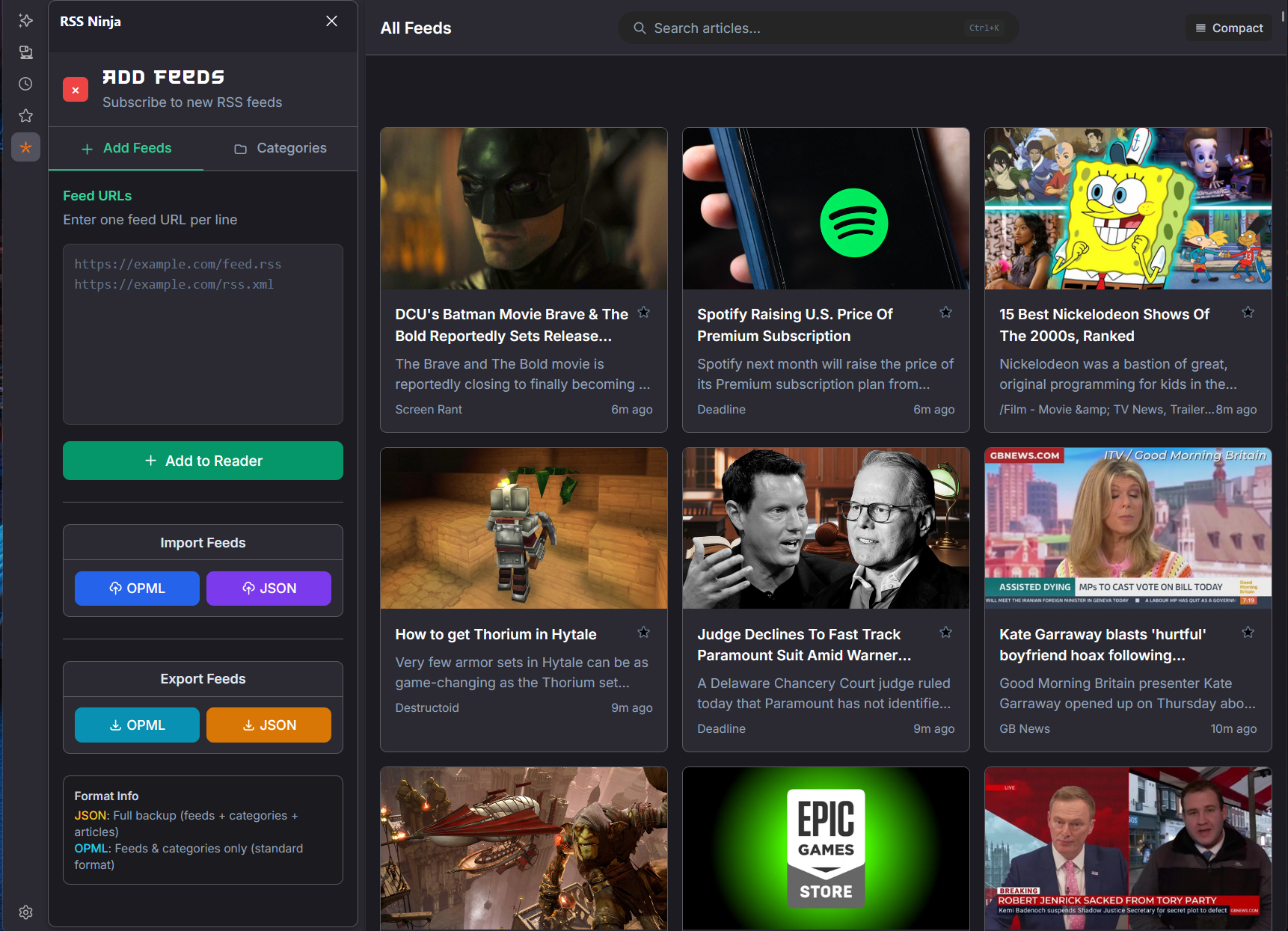 RSS Ninja Add Feeds Panel
