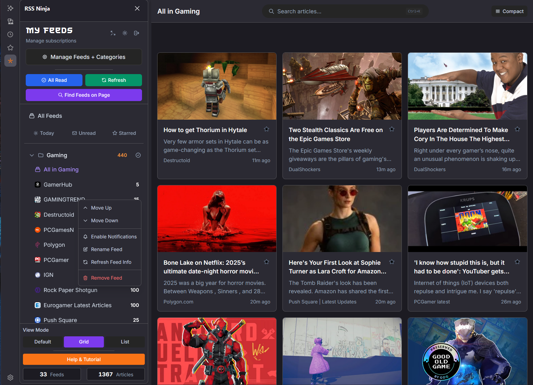 RSS Ninja Gaming Feeds