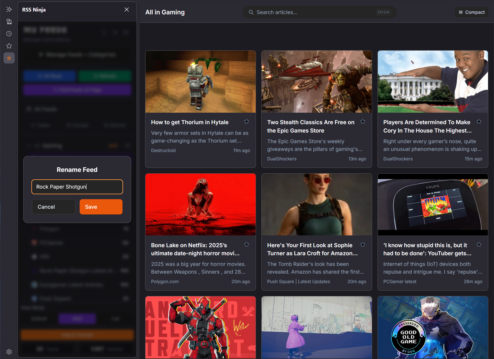 RSS Ninja Rename Feed Dialog